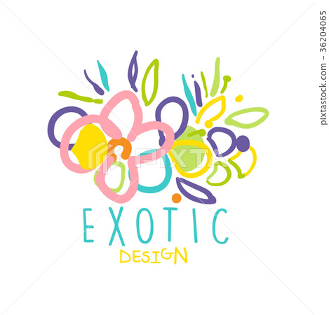 Hand drawn exotic tropical logo with floral 36204065