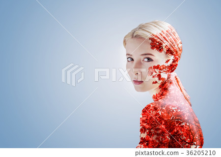 Beautiful young woman posing against autumnal Beautiful young woman posing against autumnal 36205210