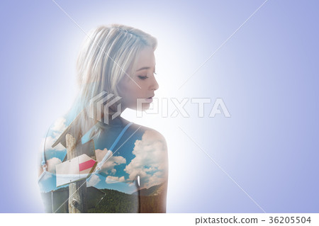 Good looking pretty woman closing her eyes Good looking pretty woman closing her eyes 36205504