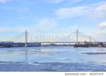 Cable stayed bridge at winter. 36205543