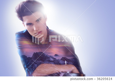 Handsome pleasant man thinking about the sea Handsome pleasant man thinking about the sea 36205614