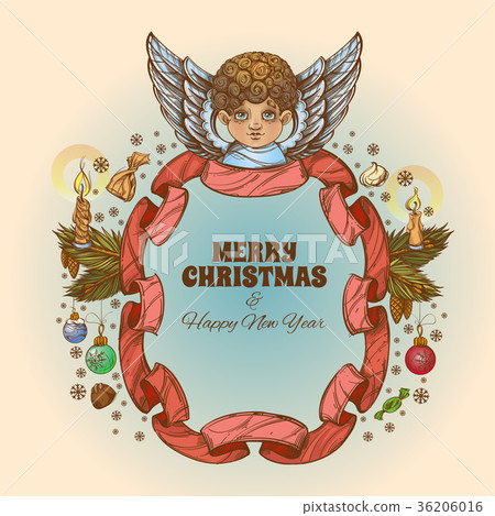 Beautiful angel with a frame made of ribbon 36206016