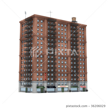 3d rendering of a red brick apartment building 36206029