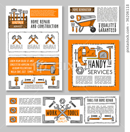 Vector work tools home repair sketch posters Vector work tools home repair sketch posters 36206118