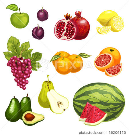 Vector flat icons of tropical exotic fruits Vector flat icons of tropical exotic fruits 36206150