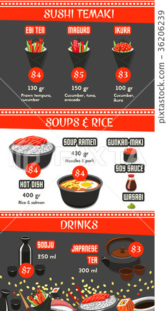 Vector menu for Japanese sushi food restaurant 36206239