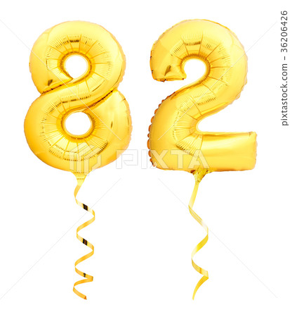Golden number eighty two 82 made of inflatable 36206426