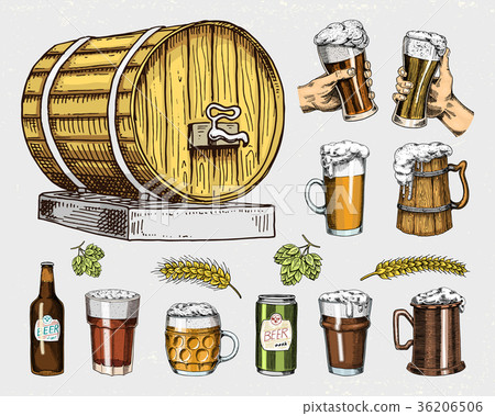 Beer glass, mug or bottle, wooden barrels Beer glass, mug or bottle, wooden barrels 36206506