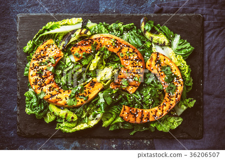 Grilled pumpkin and lettuche salad with white and 36206507