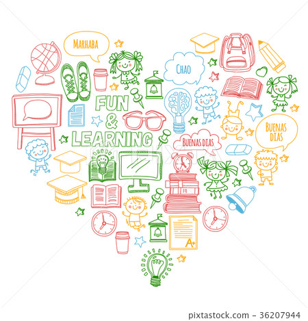 Vector doodle set with children Language school Vector doodle set with children Language school 36207944