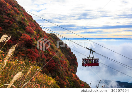 Unzen Momoedake autumn leaves and ropeway 36207994