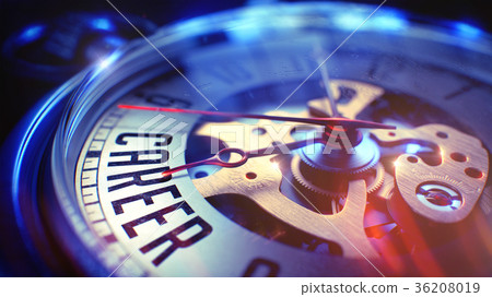 Career - Text on Vintage Pocket Clock. 3D Render. Career - Text on Vintage Pocket Clock. 3D Render. 36208019