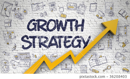 Growth Strategy Drawn on White Brick Wall.  36208403