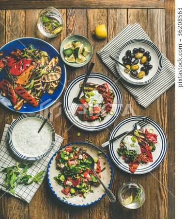 Flat-lay of healthy dinner table setting with 36208563