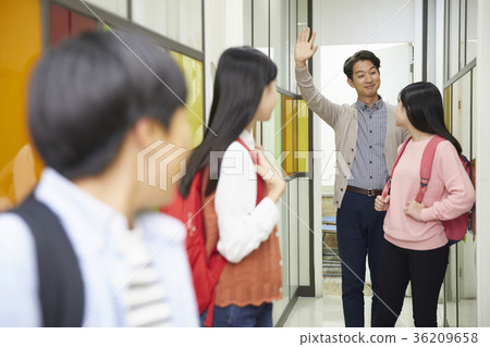 School, corridor, teacher, student 36209658