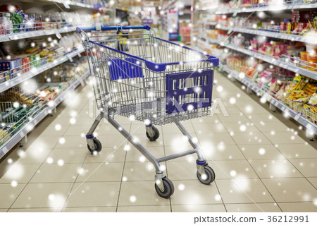 empty shopping cart or trolley at supermarket empty shopping cart or trolley at supermarket 36212991