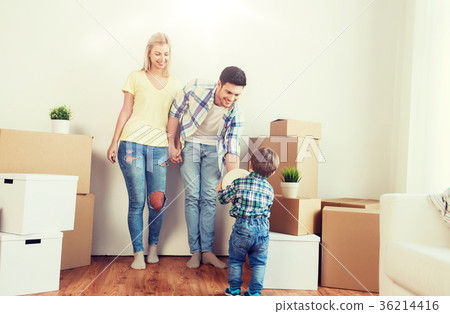 happy family moving to new home and playing ball 36214416