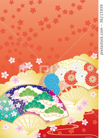Background material-Japanese pattern (Sakura, fan) 36215939