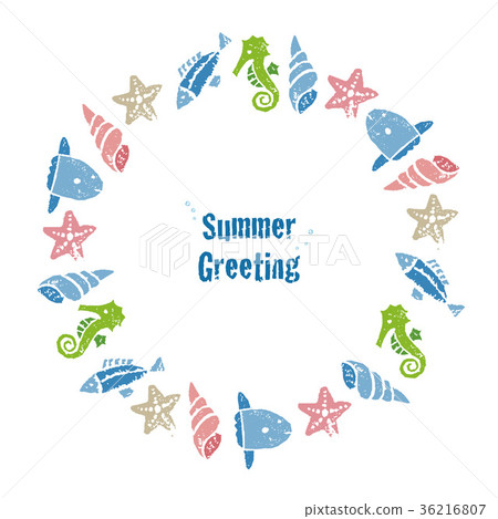 Sea wreath of fish and shellfish, summer greeting card 36216807