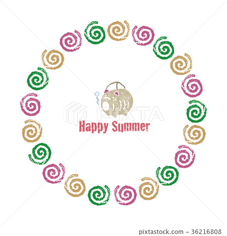 Mosquito coil incense wreath and pork incense holder, summer greeting card 36216808