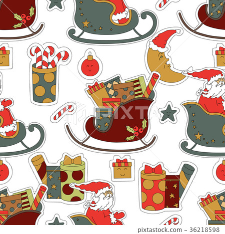 Cute fabric for Christmas. Santa Claus, gifts. 36218598