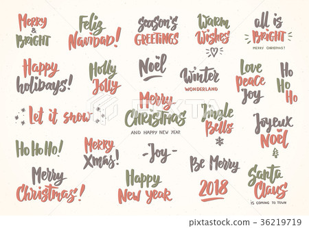 Set of holiday greeting quotes and wishes. Hand Set of holiday greeting quotes and wishes. Hand 36219719