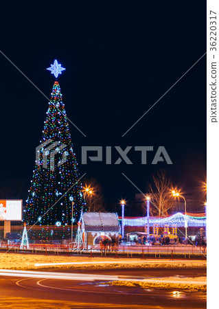 Christmas tree in decorations on the city square Christmas tree in decorations on the city square 36220317