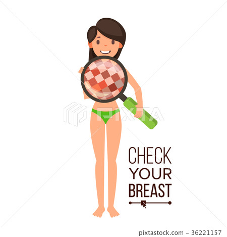 Check Your Breast Vector. Naked Woman, Magnifying 36221157