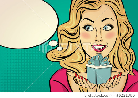 the  blonde  lady with gift in her hands 36221399
