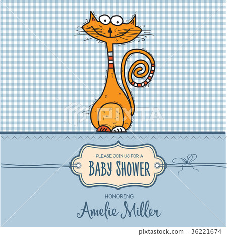 baby shower card template with funny doodle cat 36221674