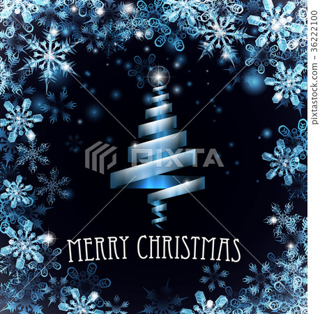 Blue Merry Christmas Tree Snowflakes Background 36222100