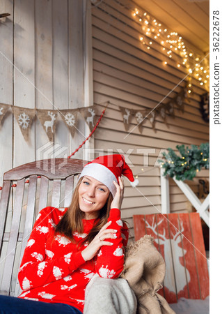 Christmas or New Year celebration. Happy woman 36222678
