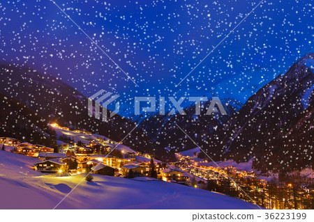 Mountains ski resort Solden Austria at sunset 36223199