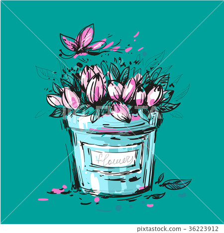 Fancy Bouquet of tulips in a bucket for you design Fancy Bouquet of tulips in a bucket for you design 36223912