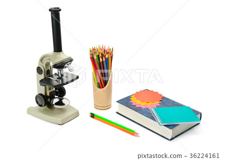 microscope, textbook and other school supplies microscope, textbook and other school supplies 36224161
