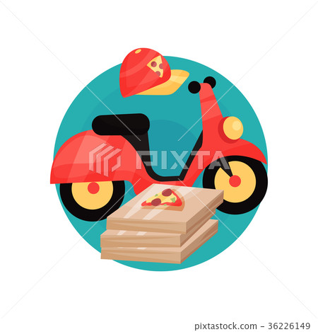 Pizza courier profession icon, motobike, cap and 36226149