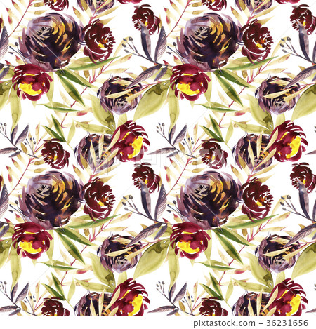 Flowers watercolor illustration. Seamless pattern - Stock Illustration ...