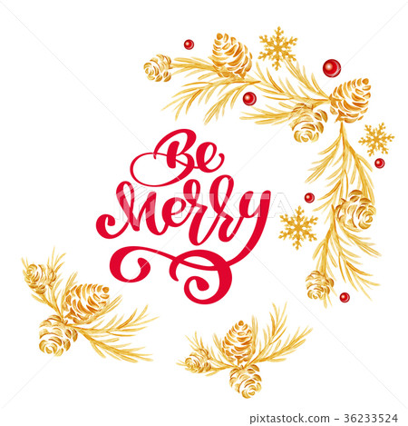 Christmas text Be Merry red hand written 36233524