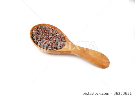 Close up wooden spoon of Indian brown salt Close up wooden spoon of Indian brown salt 36233631