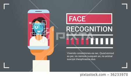 Hand Hold Smart Phone Scanning Female Iris Face Hand Hold Smart Phone Scanning Female Iris Face 36233978