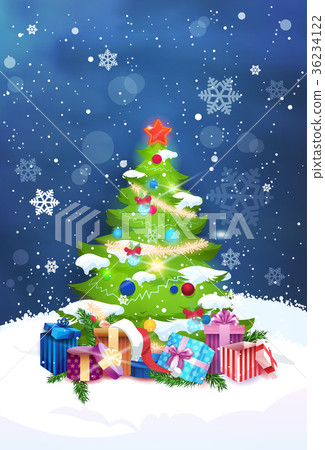 Download Beautiful Christmas Tree Night View Over Blue Sky Stock Illustration 36234122 Pixta Yellowimages Mockups