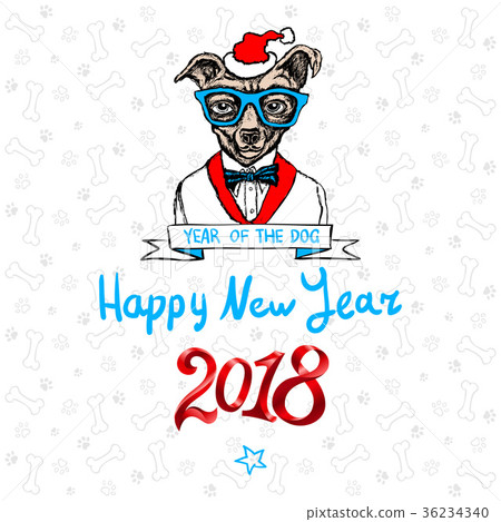 Happy 18 New Year Card Funny Puppy Stock Illustration