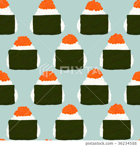 Onigiri Topped with salmon roe. Seamless pattern. Onigiri Topped with salmon roe. Seamless pattern. 36234588