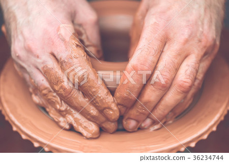 Potter making ceramic pot on the pottery wheel Potter making ceramic pot on the pottery wheel 36234744