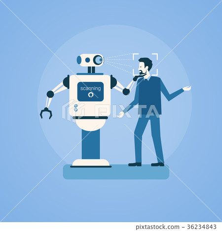 Robot Scanning Man Face Biometric Identification Robot Scanning Man Face Biometric Identification 36234843
