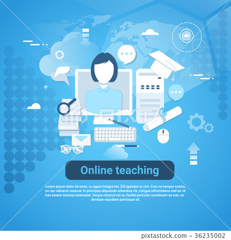 Online Teaching Web Banner With Copy Space On Blue 36235002