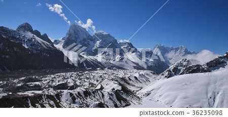 Gokyo valley in spring. Ngozumpa glacier. Gokyo valley in spring. Ngozumpa glacier. 36235098