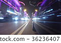 Fast city drive night road POV through city at 36236407