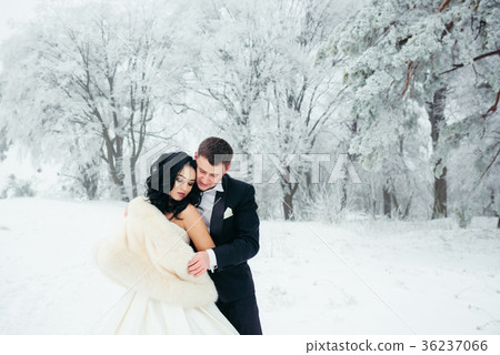 Romantic outdoor portrait in winter forest. The 36237066
