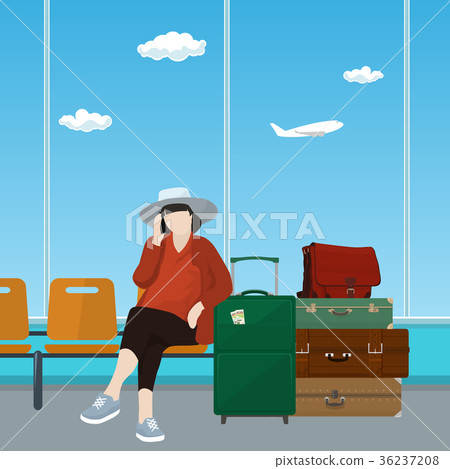 Airport , Waiting Room with Woman Airport , Waiting Room with Woman 36237208